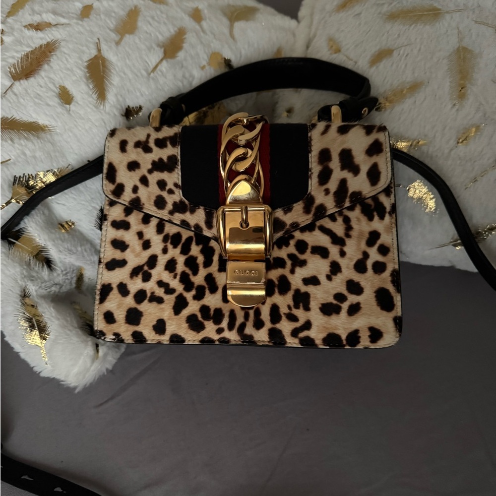 Gucci Leopard Print Mini Bag with Gold Chain